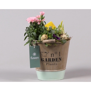 Zink emmer ovaal groen Pasen met Arrangement