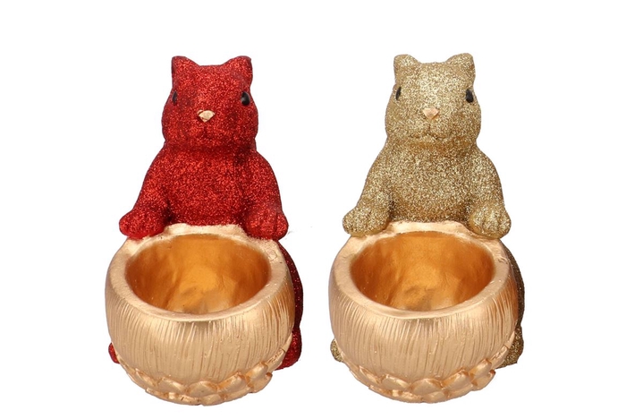 <h4>Jingle Red/gold Squirrel Sitting Ass 22x12x18cm</h4>