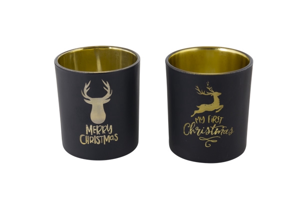 THEELICHTHOUDER DEER 2ASS GOLD ZWART 9X9X10