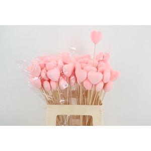 Stick Heart Flock 5cm Pink
