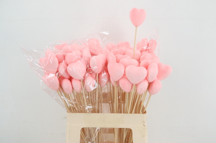 <h4>Stick Heart Flock 5cm Pink</h4>