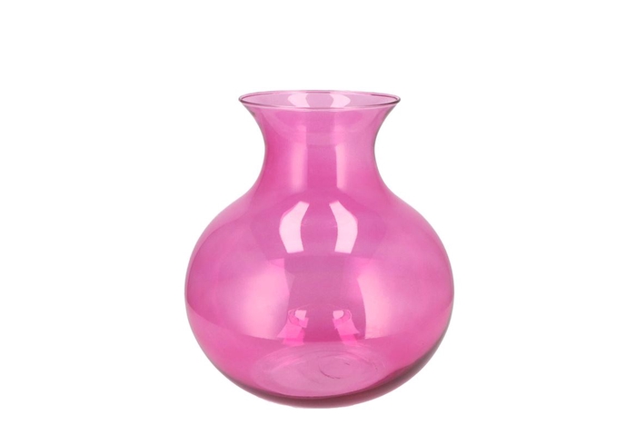 Mira Fuchsia Glass Cone Neck Sphere Vase 16x16x17cm