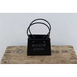 Deco Zinc Bag Mistletoe Kiss Black L14w7.5h11.5