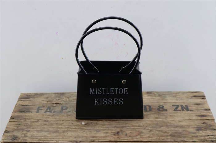 <h4>Deco Zinc Bag Mistletoe Kiss Black L14w7.5h11.5</h4>