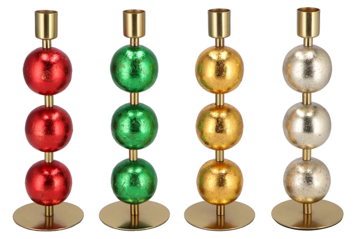 <h4>Cosmo foiled red/green ball candle holder ass 7x7x</h4>