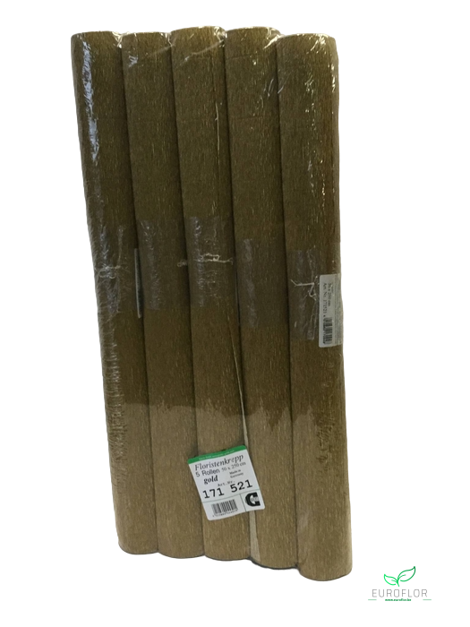 FLORISTENCREPE 50CM*2,5M GOUD 5 ROLLEN