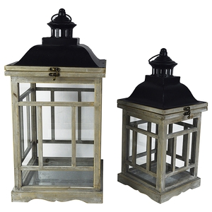 Dec Grey Lantern Metal - Wood