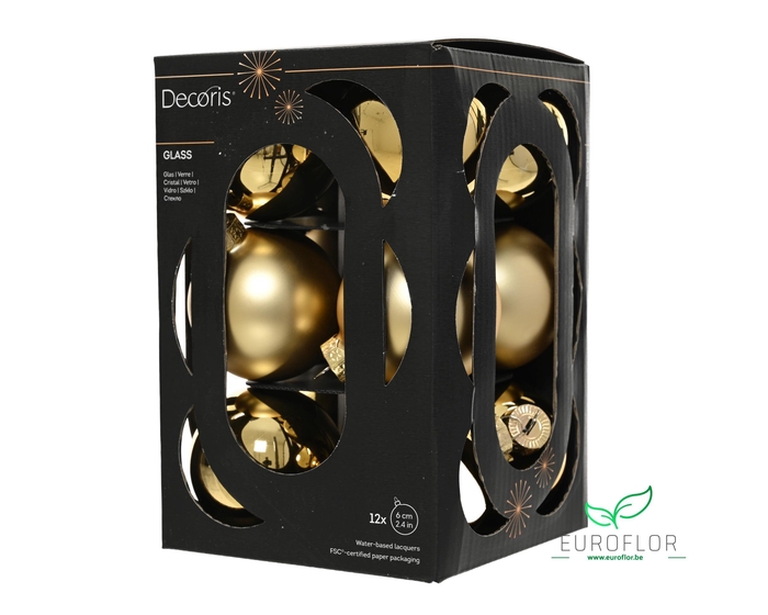 KERSTBAL GLASS 60MM 12PCS LIGHT GOLD