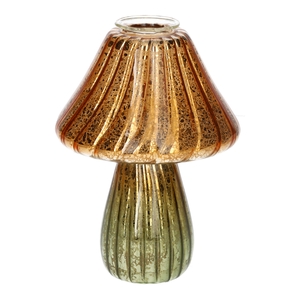 DF02-730300800 - Candle holder Amanita d3.4/10xh13 green/orange metallic