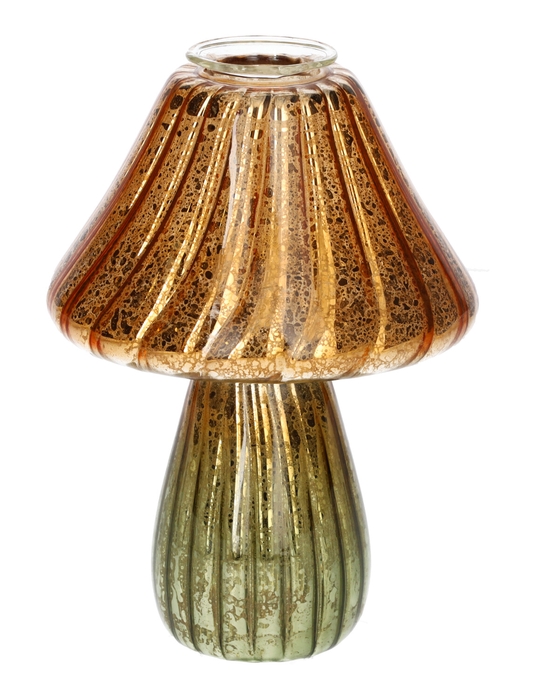 <h4>DF02-730300800 - Candle holder Amanita d3.4/10xh13 green/orange metallic</h4>