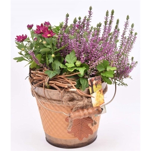 Zink emmer met herst blad 17 cm