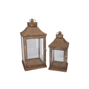 Kaya Bronze Lantern Metal S/2 24x24x52/19x19x40cm