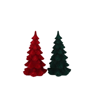 X-mas Flock Red Green Tree Ass 8x8x13cm