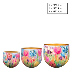 Metaal Tulips pot S/3 d33*28cm