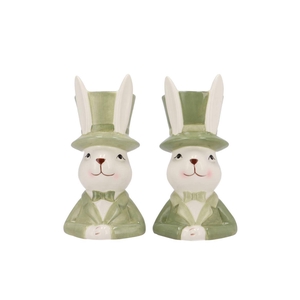Easter Ceramic Summer Green Mix Bunny Hat Ass 11x12x20cm