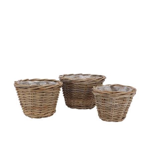 Rattan Kuboo Planter Round S/3 20x16cm / 25x18cm /