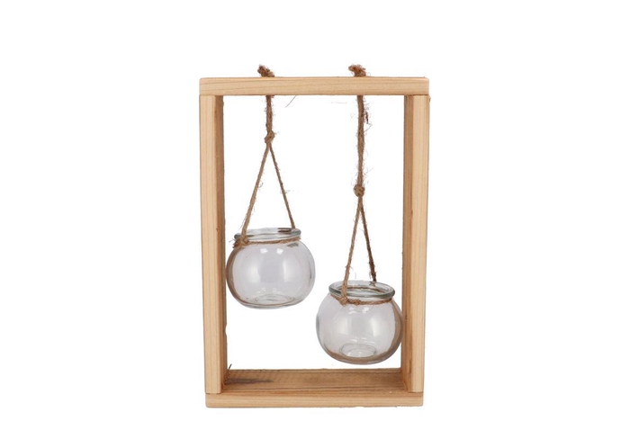 <h4>Polly Wood Rack 2 Glass Hanging 19x8x29cm</h4>