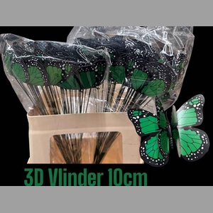 -DIV. 3 D VLINDER GROEN OP STOK