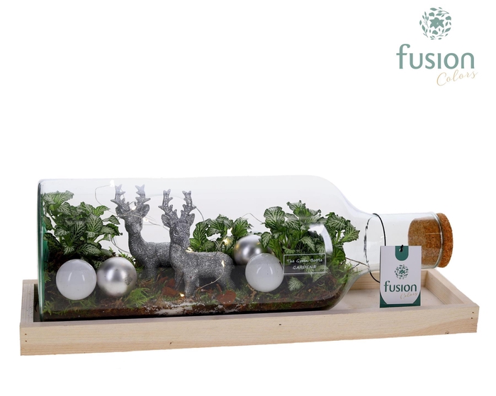 <h4>Green Bottle Fles Medium liggend Kerst met Arrangement met LED</h4>