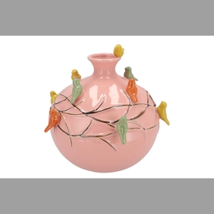 Bird Pink Vase Globe 29x29x28cm Nm
