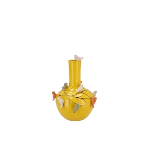 Bird Yellow Vase Tube 13x15cm Nm