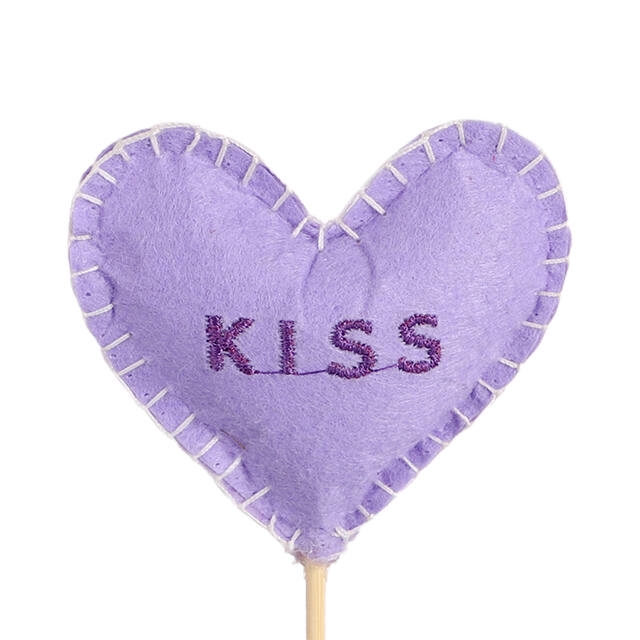 Pick heart Eva felt 8x7cm+50cm stick lilac