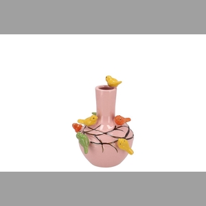 Bird Pink Light Vase Tube 13x15cm Nm