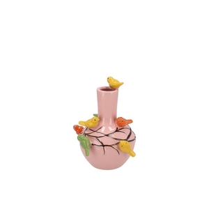 Bird Pink Light Vase Tube 13x15cm Nm