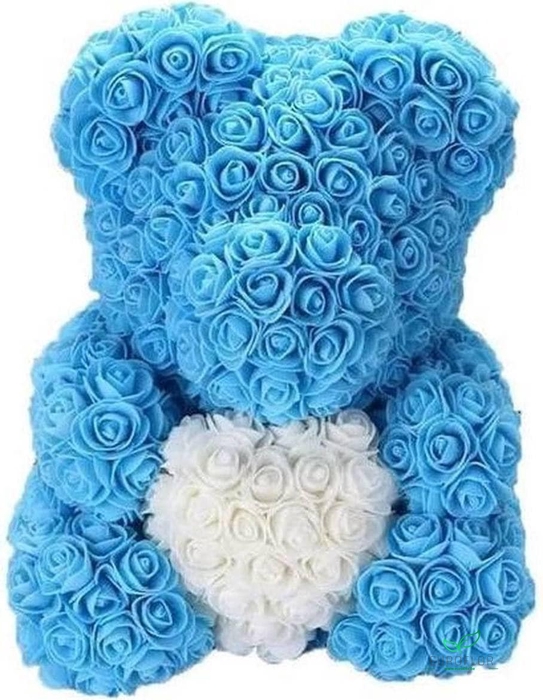 FOAM BEAR 40CM BLUE (WHITE HEART)