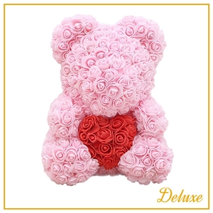 Bear Deluxe On Standard Light Pink + Red Heart