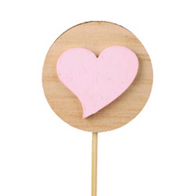 <h4>Pick disc + heart wood 5,5cm+12cm stick pink</h4>