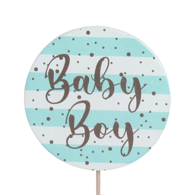 <h4>Bijsteker Baby Boy hout 8cm +50cm stok</h4>