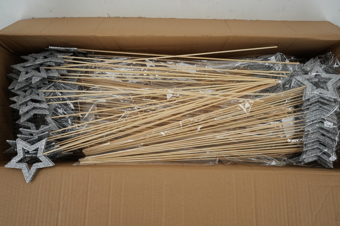 <h4>Pick star open d.9cm+50cm stick silver glitter</h4>