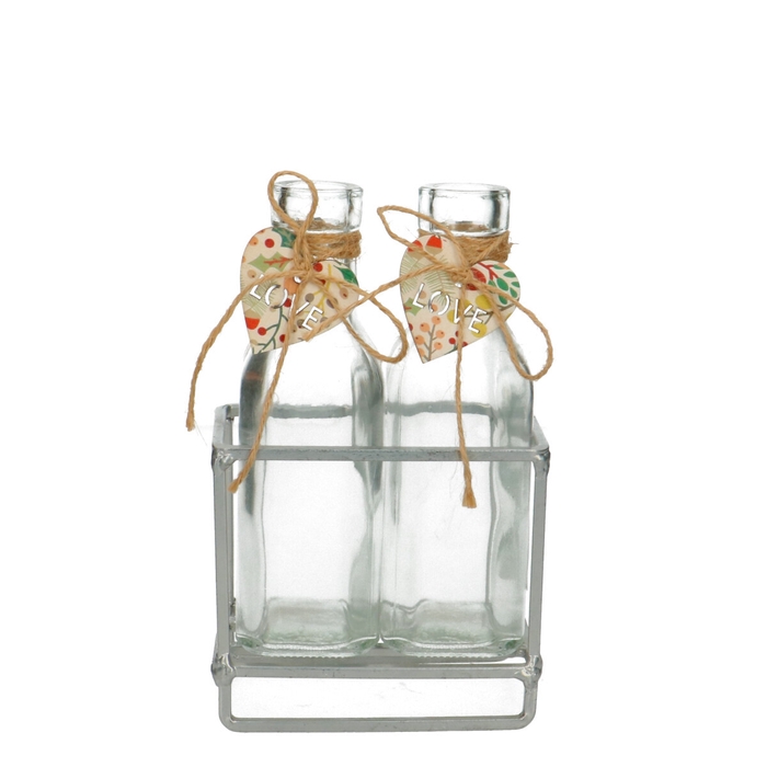 Mothersday glass rack+2bottle d11/6 18cm