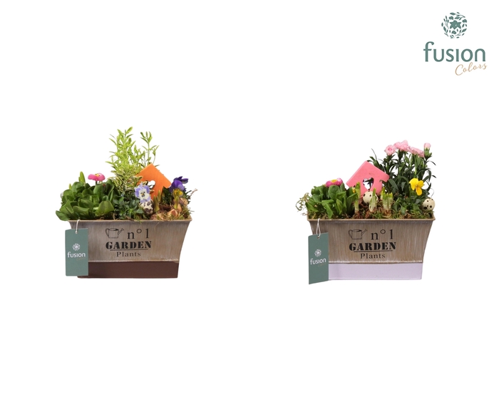 <h4>Zinken pot rechthoek Pasen 2 kleuren large met arrangement</h4>