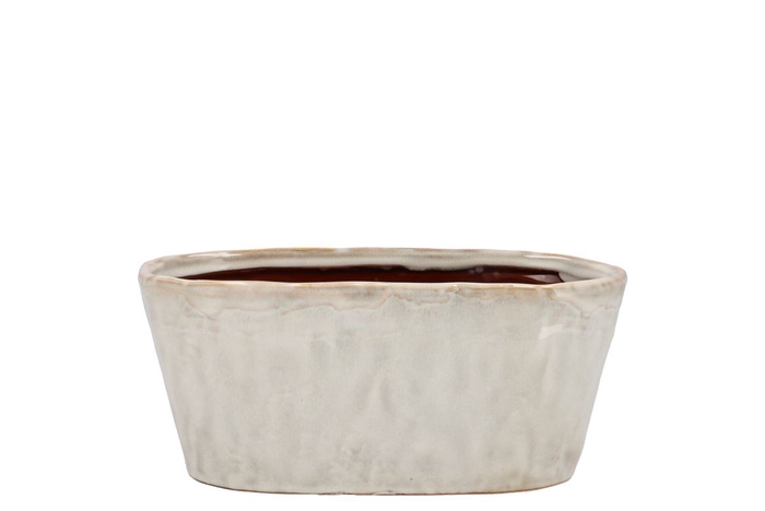 <h4>Iron Stone White Glazed Oval Pot 23x9x10cm</h4>