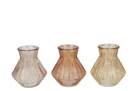 Roman Warm Sand Clear Mix Diamond Glass Vase Ass 15x17cm