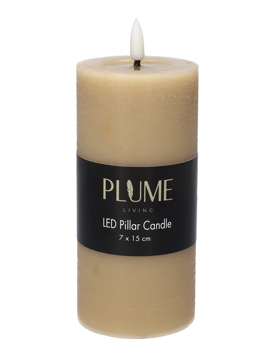 <h4>DF-730469500 - Pillar LED candle Lumina1 RC d7xh15 rustic sand</h4>