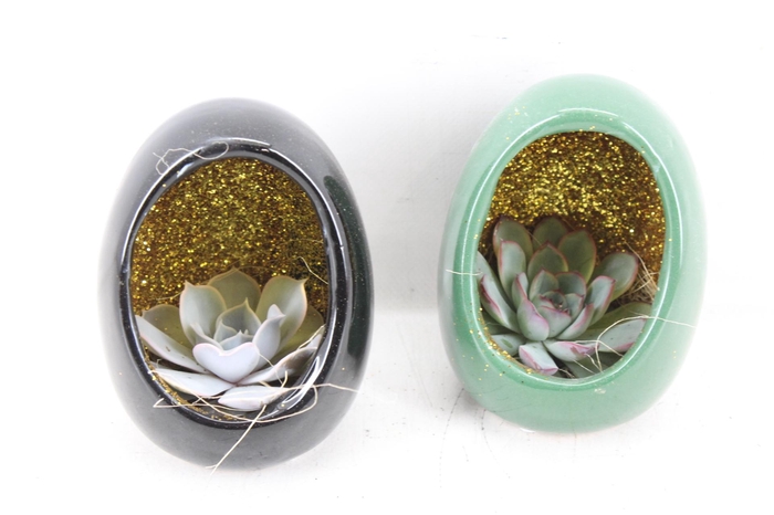 <h4>arr3 Demi  - Keramiek Egg zwart groen</h4>