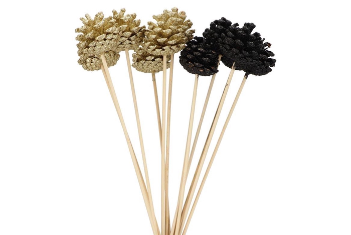 Pick Shine Pinecone Nat Black/gold Glitter 50cm As