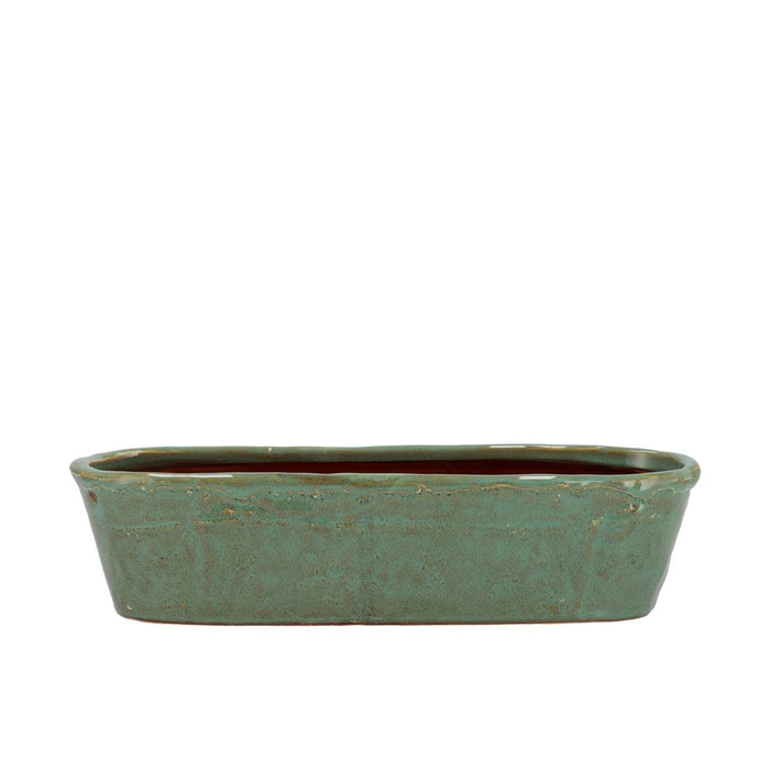 <h4>Iron Stone Green Glazed Oval Pot 32x10x8cm Nm</h4>