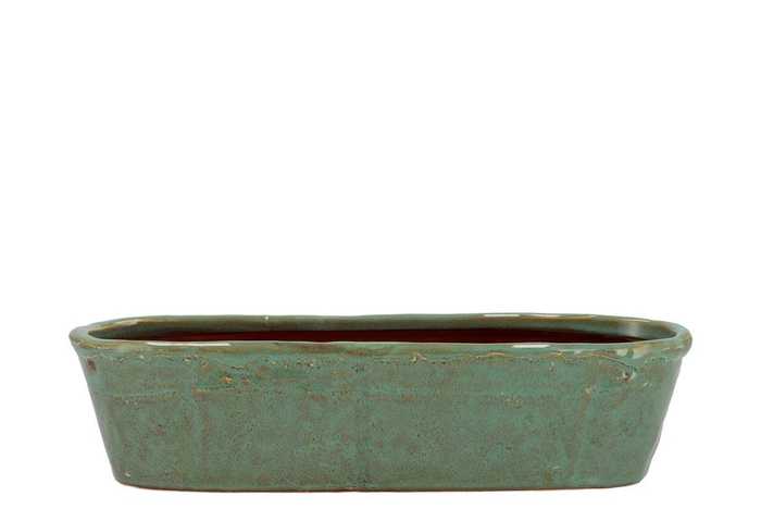 <h4>Iron Stone Green Glazed Oval Pot 32x10x8cm Nm</h4>