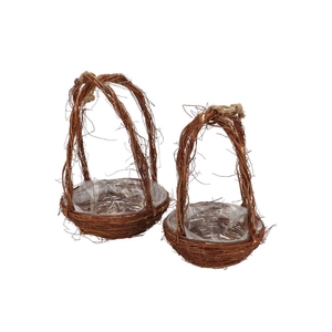 Wicker Elm Branches Brown Egg Basket Set 2 Nm