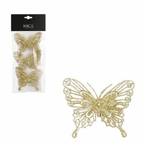 Decoration Butterfly/clip glitter 10cm x3