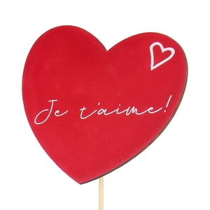 Pick Je T'aime wood 8x9cm+50cm stick red