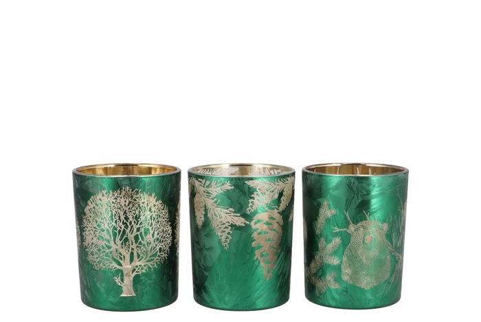 <h4>Ruby Green/gold T-light Forrest Ass 9x10cm</h4>