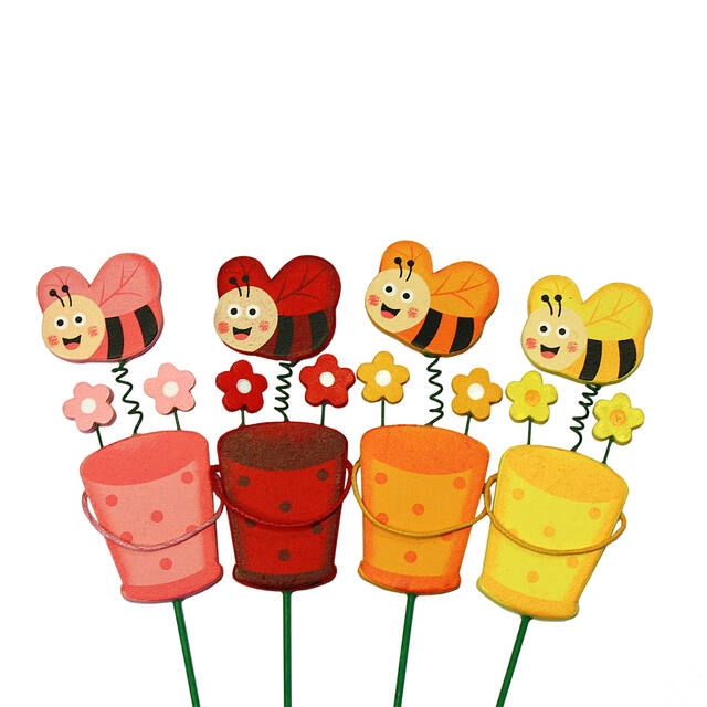 <h4>Bijsteker bloempot 4x9cm+20cm stok mix.24st</h4>