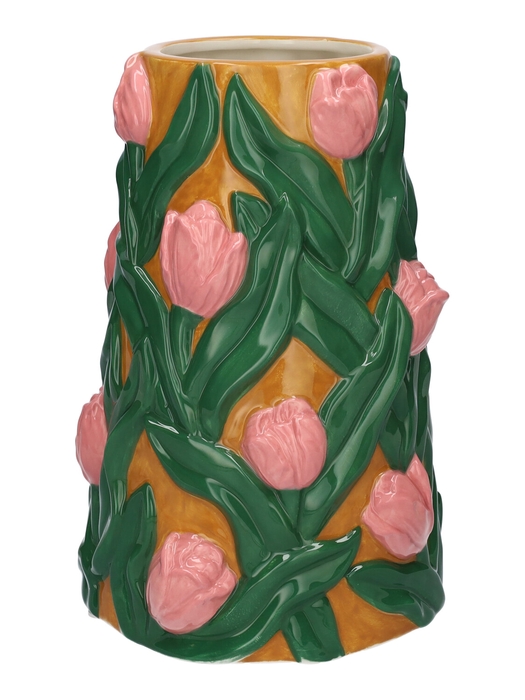 DF00-730380700 - Vase Tulips5 d9.8/16.5xh23.5 pink/yellow