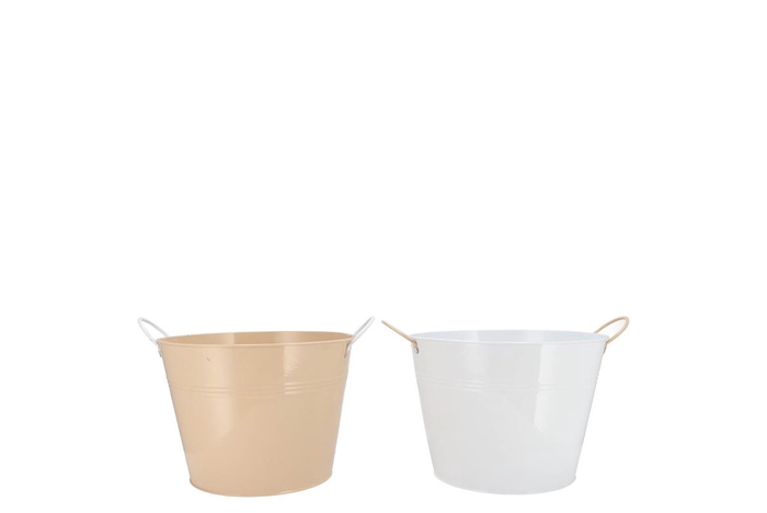 Zinc Basic White/sand Ears Bucket 16x14cm