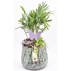 Keramiek pot gr/bl 14/16cm